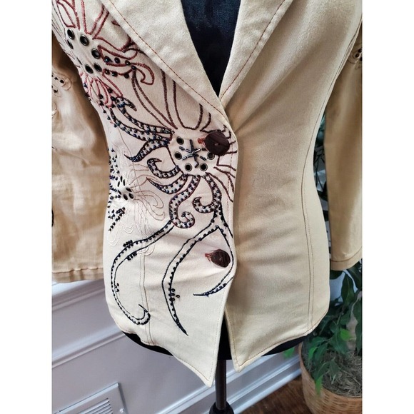 VTG Vanity Petite Tan Cotton Long Sleeve Single Breasted Buttons Front Blazer PP - Picture 3 of 12